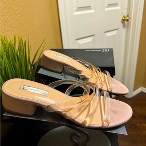 INC Lamiap plastic and Suede Mules